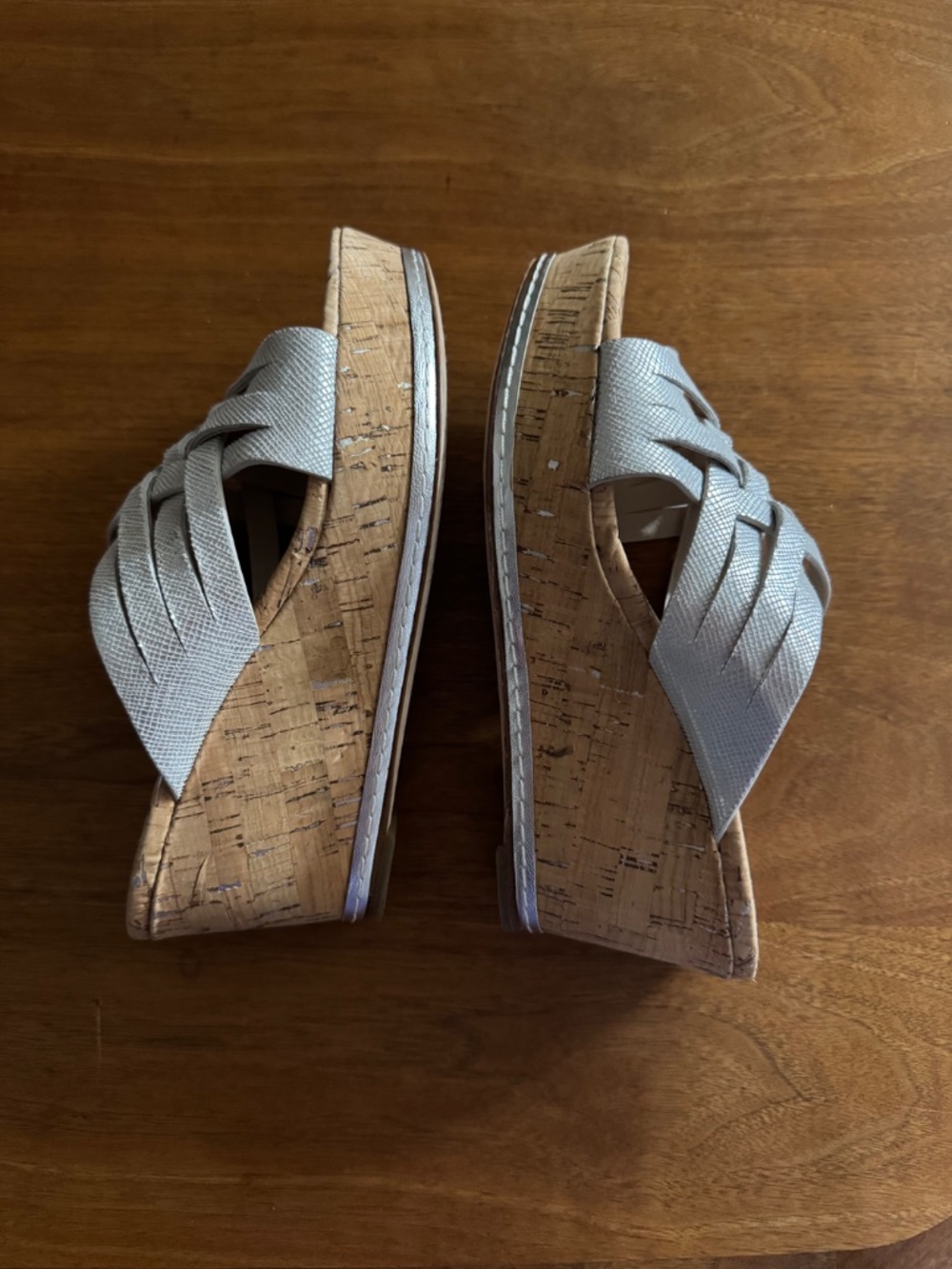 Donald J Pliner Silver Leather & Cork Wedge Sandals - Picture 8 of 10
